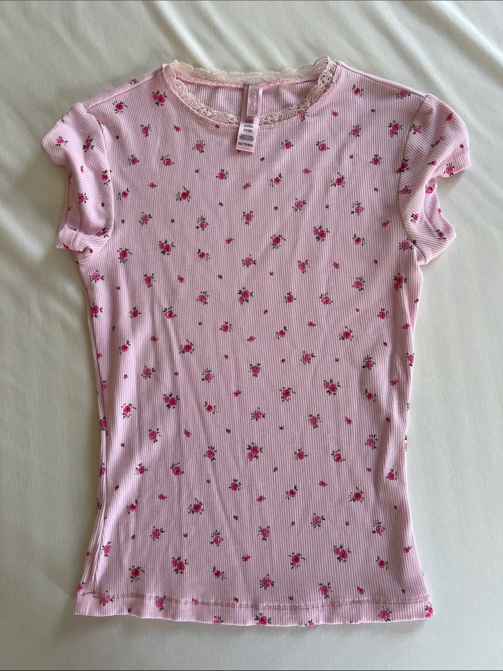 SKIMS Girls' Pink Floral Ribbed Tee